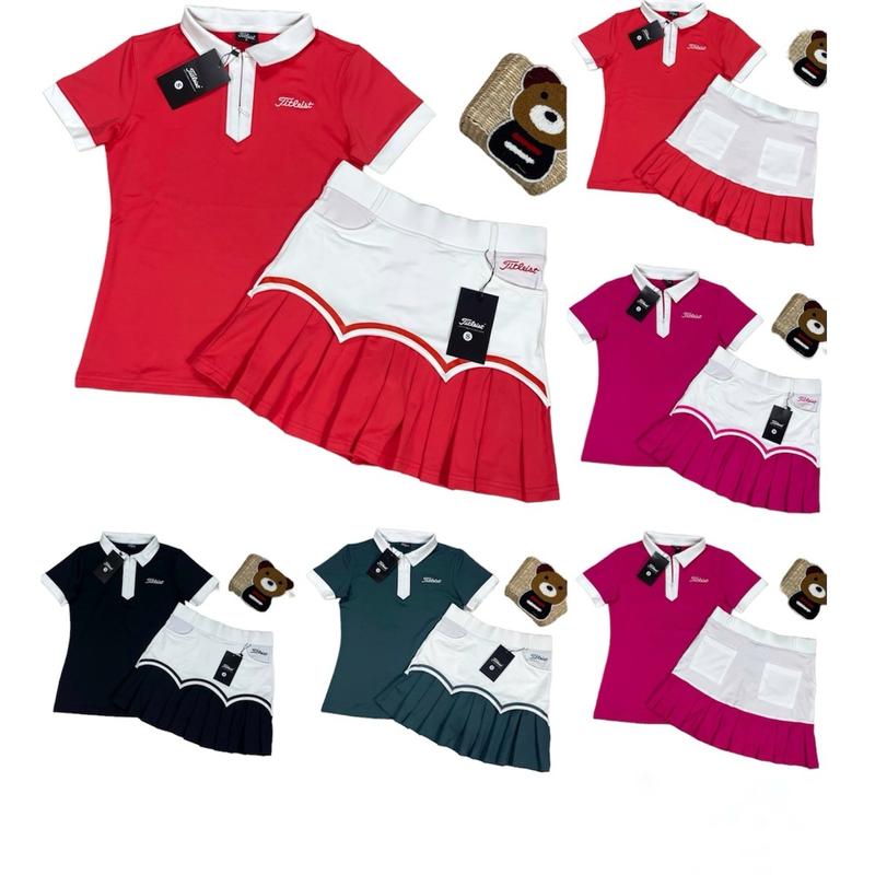 Bộ váy xếp ly cầu vồng Titleist áo cổ trụ dây kéo viền thể thao sport chơi golf, tennis, cầu lông siêu xinh
