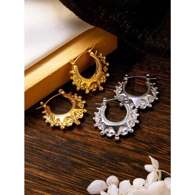 1 Pair 18k Gold Plated Stainless Steel Vintage Crown Horseshoe Earrings Fashion Simple Non Fading Women's Earrings Can Be Given As A Gift To Friends, Colleagues And Mothers 7
