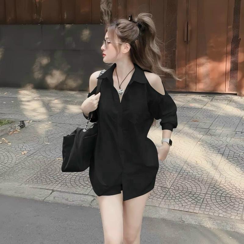 Sét Bộ Đồ nữ 2 món gồm áo sơ mi hở vai mix quần ngắn ống rộng cực chất có 3 màu 3