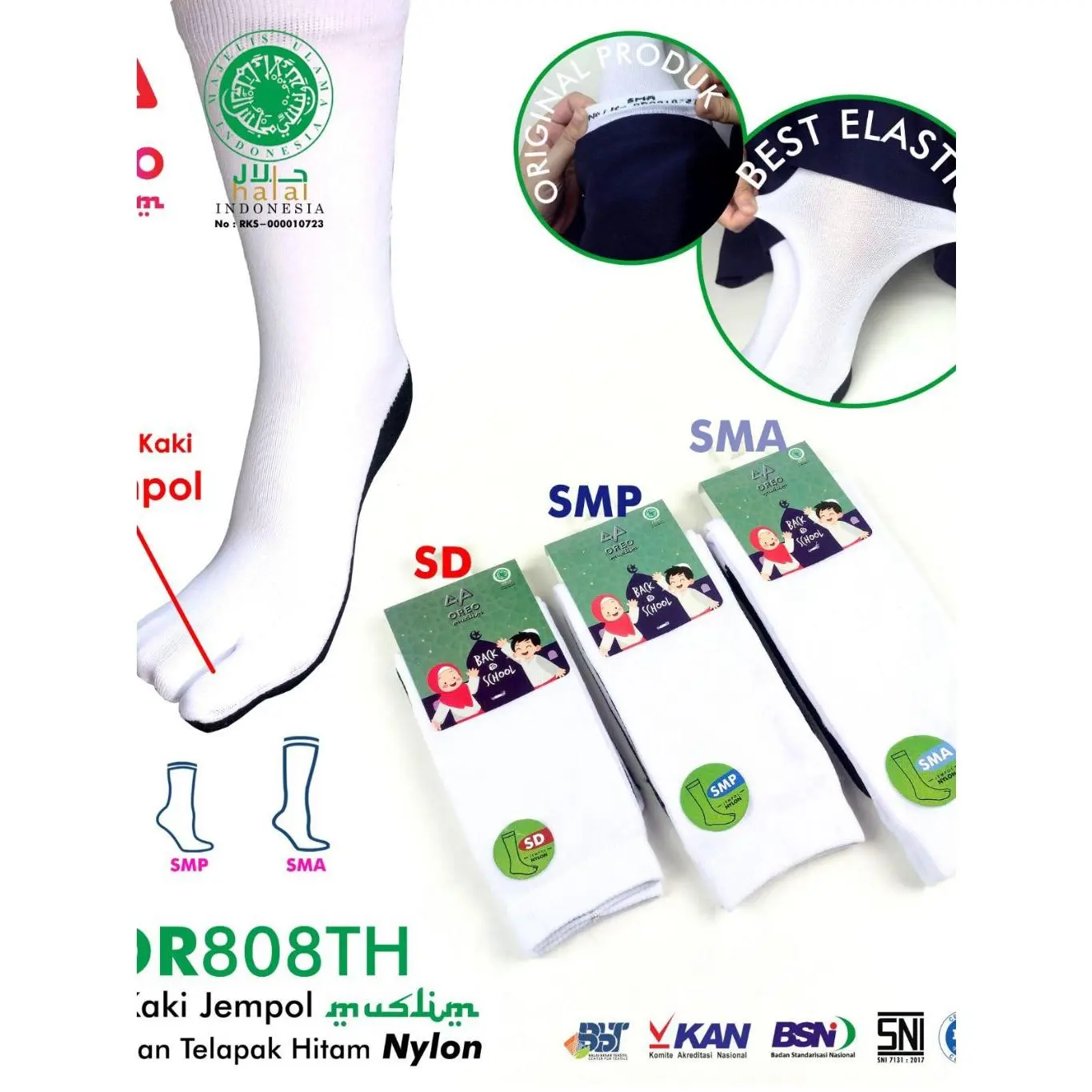 Kaos Kaki HALAL Termurah Anak Sekolah SD SMP SMA Hitam Putih Laki Perempuan | OREO Socks | Kos Kaki