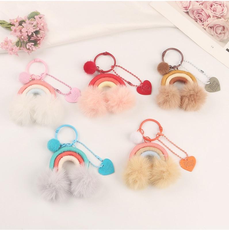 Bag Aksesoris Gantungan Kunci Tas Bentuk Pelangi Macrame Pom Pom Rainbow Hiasan 0