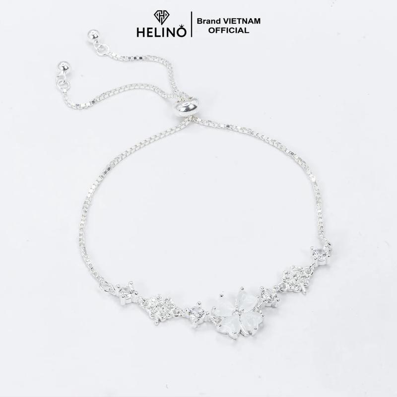 Lắc tay bạc nữ HELINO dây rút cỏ bốn lá mắt mèo V18