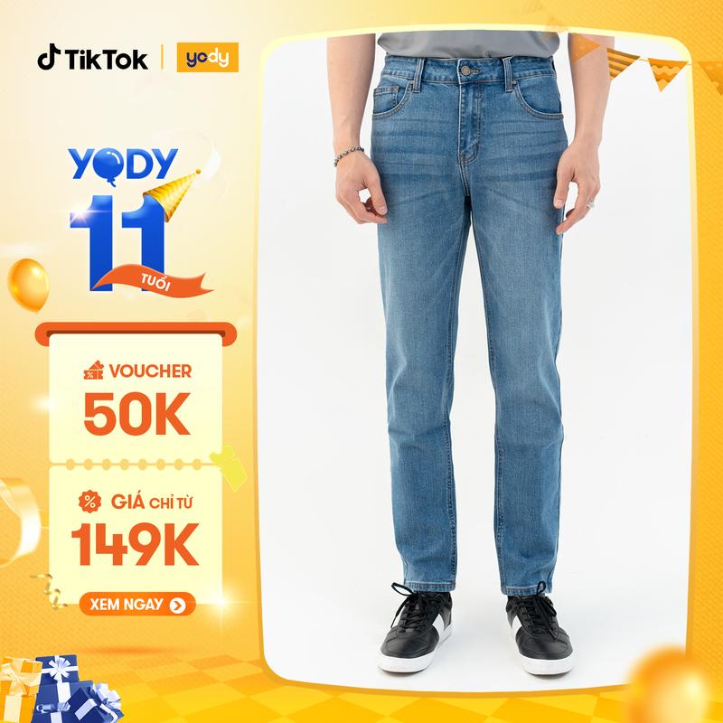 YODY Quần Jean Nam Ống Suông Cotton USA Co Giãn Thoáng Mát QJM3071