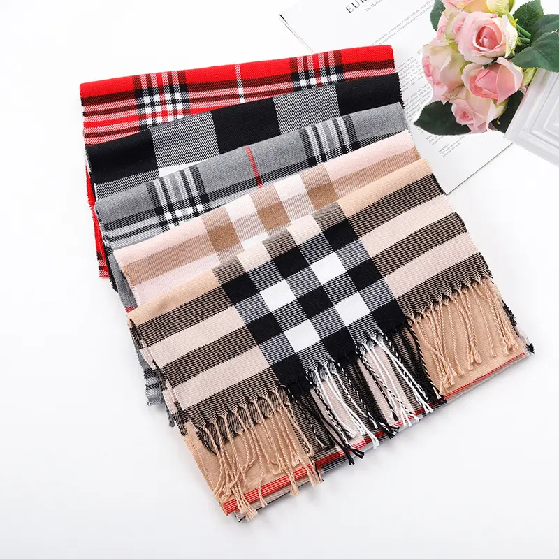 Khăn Quàng Cổ Kẻ Sọc Cho Bé Trai Và Bé Gái, Khăn Quàng Cổ Giả Cashmere, Ấm Áp, Dài Và Dày, Thu / Đông 1