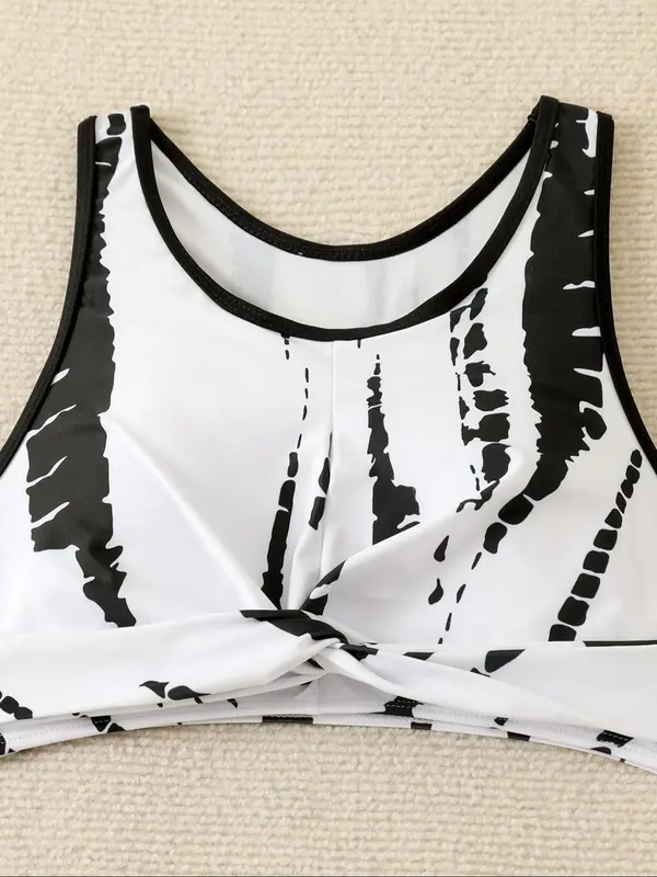Two-Piece Set Women's Random Print Twist Cut Out Bikini Set, Casual Fashion Chic Swimsuit Set for Beach Holiday Vacation, Ladies Swimwear for All Seasons 2