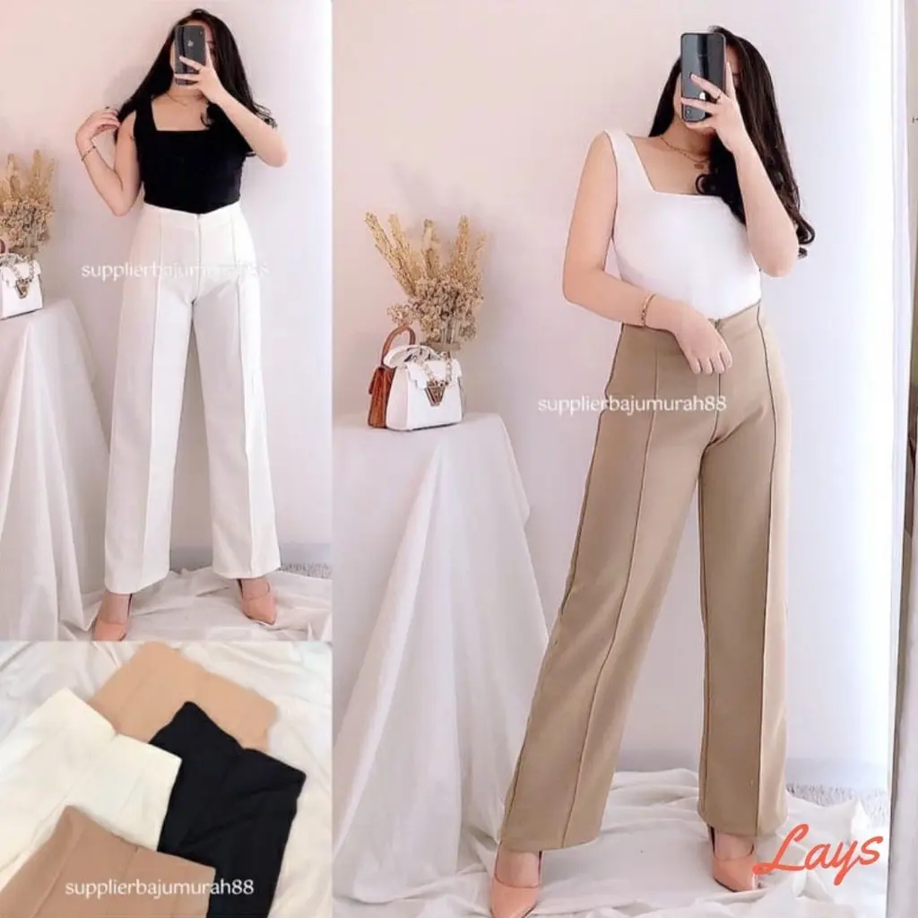 Celana Kulot wanita Basic HW Irene Cullotes Scuba Wide Leg Kulot Premium