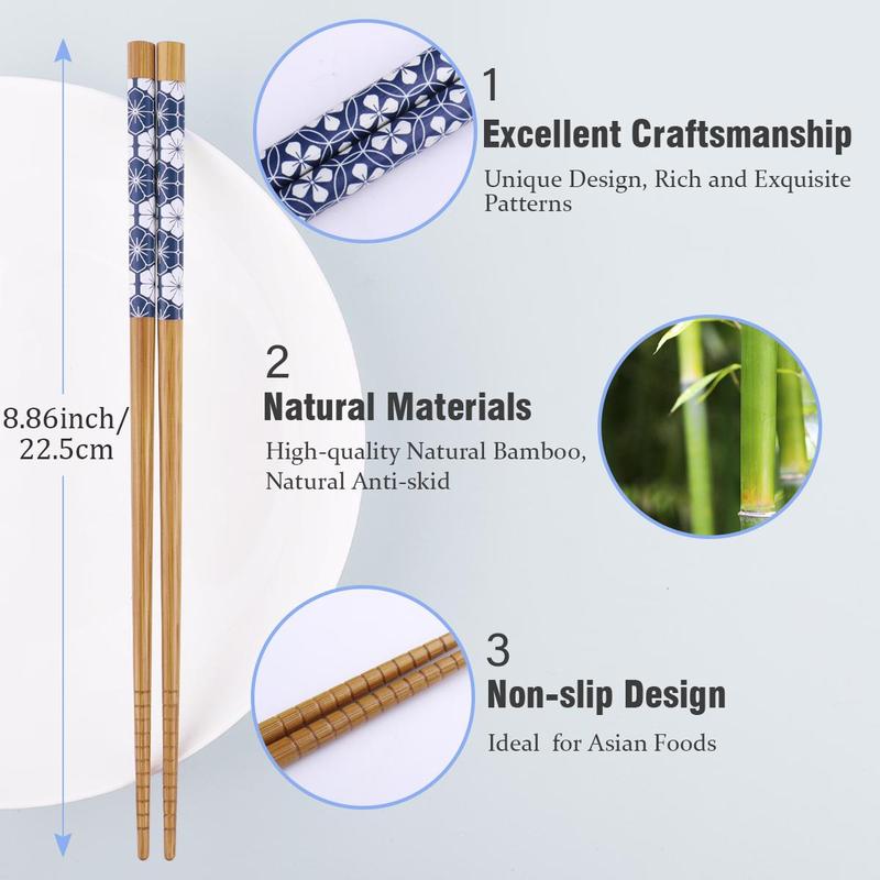 5 Pairs Bamboo Chopsticks, Reusable Lightweight Chopsticks, Portable Non-slip Chopsticks for Home Festival Party 1