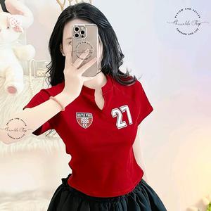 Áo Thun Nữ Cổ Trụ Chữ V In Hình 27, Chất Vải Thun Borip, Voan Women Top Cổ Tròn