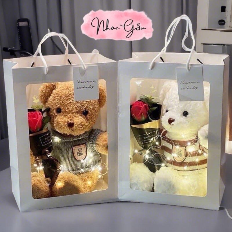 SÉT QUÀ TẶNG BẠN GÁI TEDDYY Gấu Bông DEAL SỐC kèm bó hoa sáp đèn led túi kính và thiệp tặng 20 10 người yêu Crush..