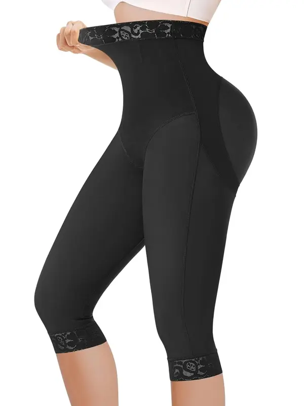 Women's Solid High Waist Contrast Lace Shapewear Bottom, Tummy Control Butt Lifting Shapewear Bottoms, High Stretch Shaper for Daily Wear 4
