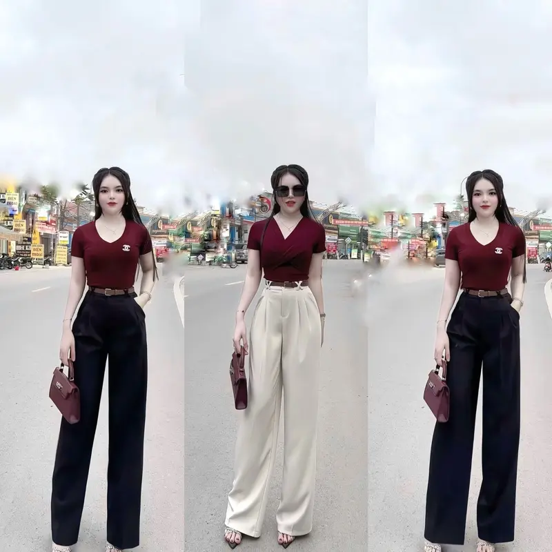 QUẦN VẢI XUÔNG CẠP LY SANG CHẢNH DÁNG DÀI,KÈM ĐAI Nữ