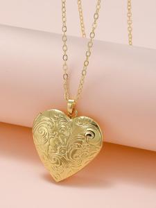 Collar con Colgante en Forma de Corazón, Collar con Reliquia de Patrón de Flores Vintage para Mujeres y Hombres, Bisutería para Fiesta, Decoración Diaria, Joyería Exquisita y Comodín para Regalo de Cumpleaños