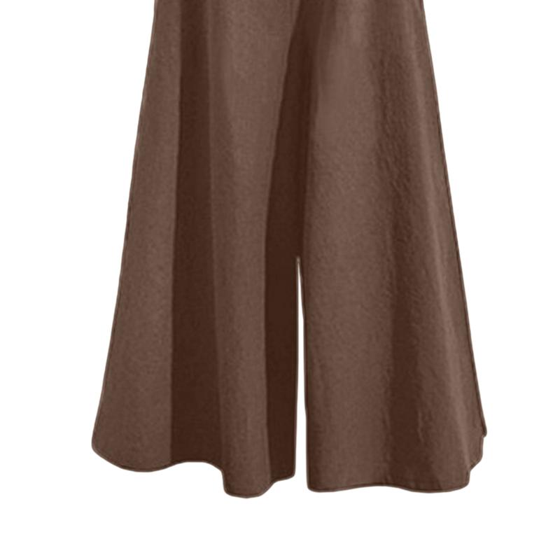 Women Jumpsuit Solid Color Wide Leg Summer Shoulder Strap Side Pockets Romper for Daily Wear 6