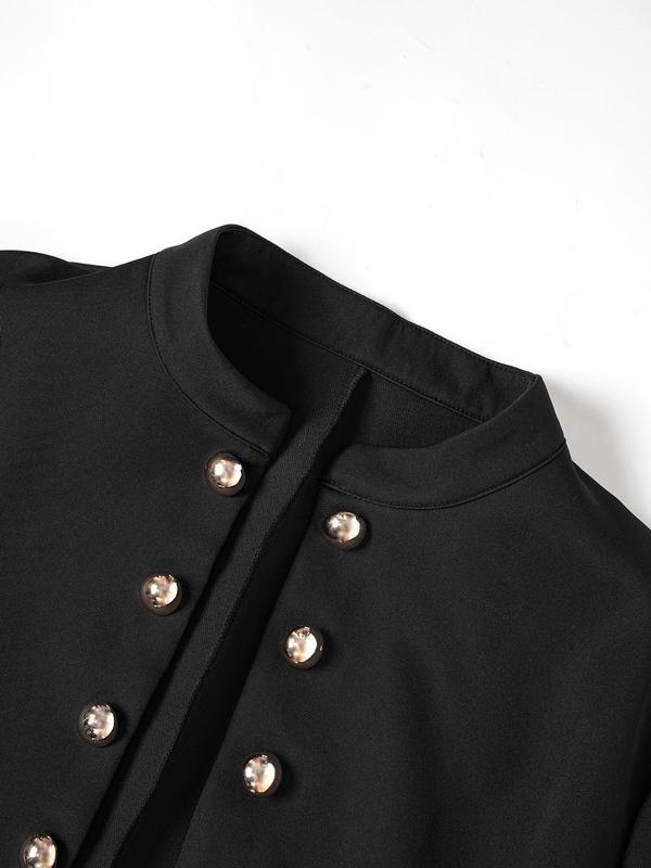 【Plus Size】 Houndstooth Patchwork Print Double Button Pocket Blazer, Casual Long Sleeve Outerwear for Fall & Winter, Women's Clothes for Daily Wear 5