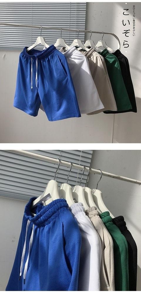 Product Introduction of Men's Sports Shorts Summer New Japanese Style Solid Color Simple Thin Loose Fit Five-Point Beach Shorts for Couples 3