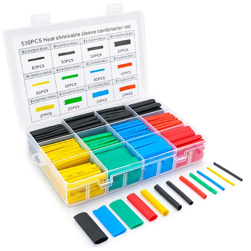 Spot Goods COD 530-580pcs Heat Shrink Tube 2:1 Thermoresistant Tubing Heat Shrink Wrapping Kit Electrical  Wire Cable Insulation Sleeving 1 Set 1