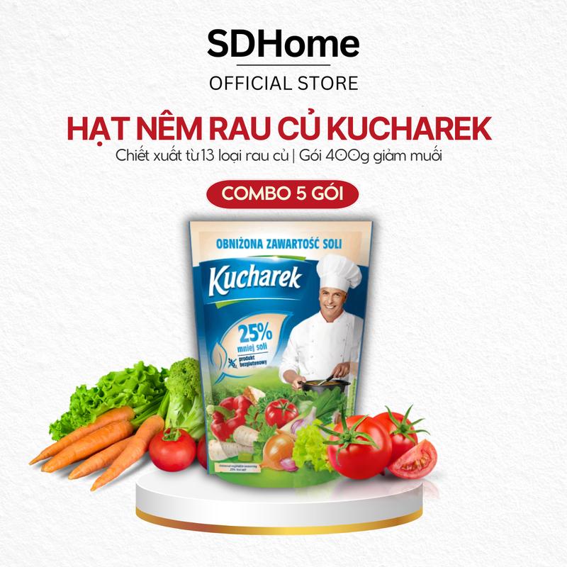 [COMBO 5 GÓI 400g giảm muối 25%] Hạt nêm Kucharek rau củ gói 400g giảm muối 25% gia vị thuần chay Bột bột nêm organic bếp nhà