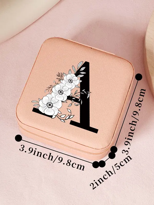 Letter Pattern Jewelry Box, Mini Zipper Jewelry Organizer, Travel Jewelry Storage Box for Rings, Necklaces, and Earrings 1