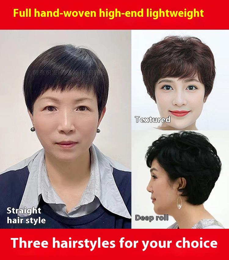 Product Introduction of 100% Human Hair Wigs For Women Short Wig Hair Modern Style Full Hand Woven Fashion Type For Female Gift For Mother 4