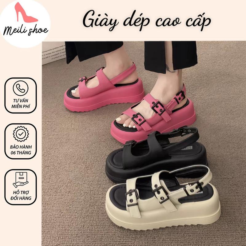 [Lùi size] Dép sandal  nữ quai hậu 2 khuy độn đế 5cm tăng chiều cao đáng kể nhà MeiliShoe