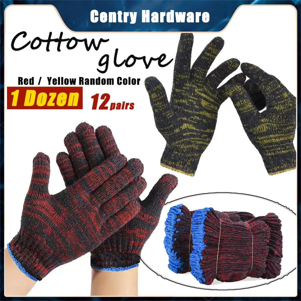 (12 PAIR/ 24PCS) 1200 Cotton Hand Glove Safety String Knit Work Gloves Grip Men Women BBQ Thicker Knitted Cut Equipment Home