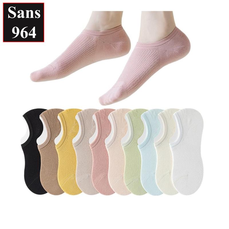 Tất vớ nữ lười trơn Sans964 chất lưới mỏng mát nhẹ mùa hè thoáng khí giảm mùi hôi chân không cổ ngắn trắng đen hồng xanh