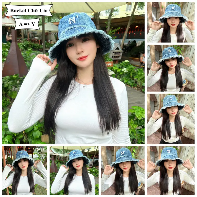 Mũ Bucket Tua Rua Chữ Cái từ A-Y chất Cotton form Unisex Nam Nữ 0