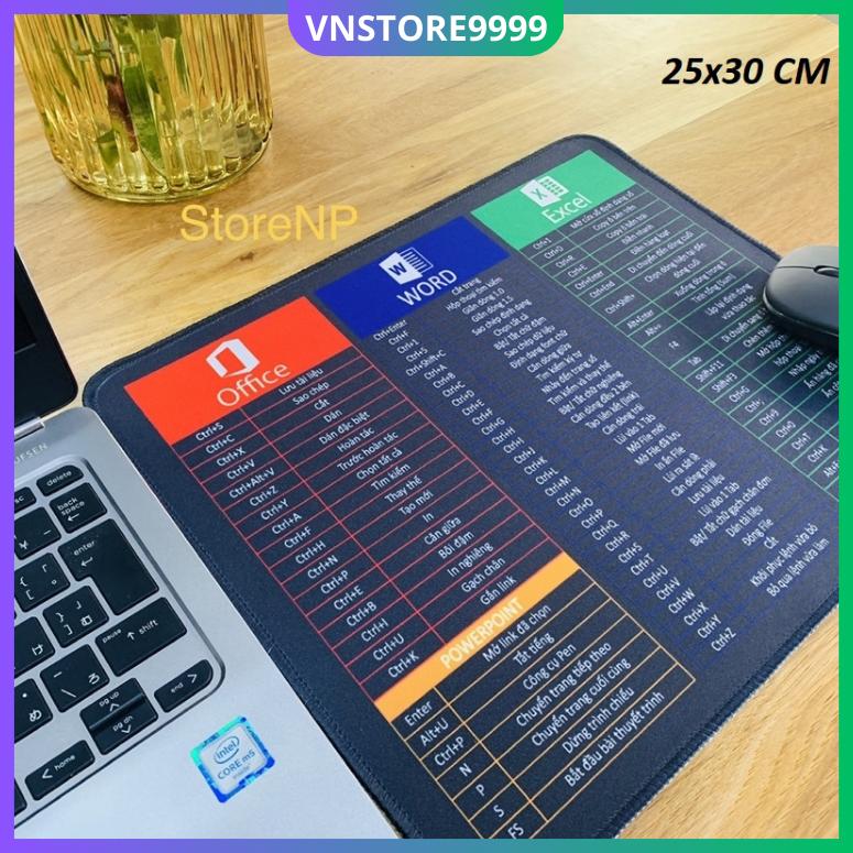 Tấm lót chuột pad chuột 25x30 màu đen và phím tắt phù hợp cho dân văn phòng game giải trí học tập