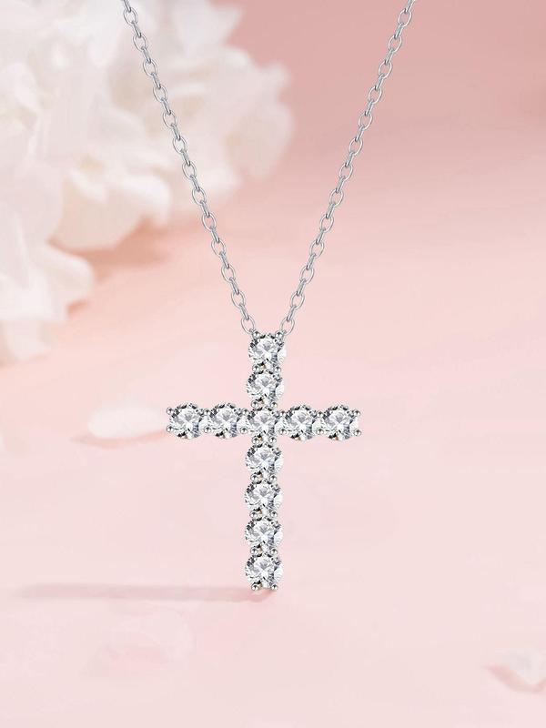 Rhinestone Decorated Cross Pendant Necklace for Women & Girls, Fashion Jewelry for Party, Daily Clothing Decor, Trendy All-match & Exquisite Jewelry for Birthday Gift 7
