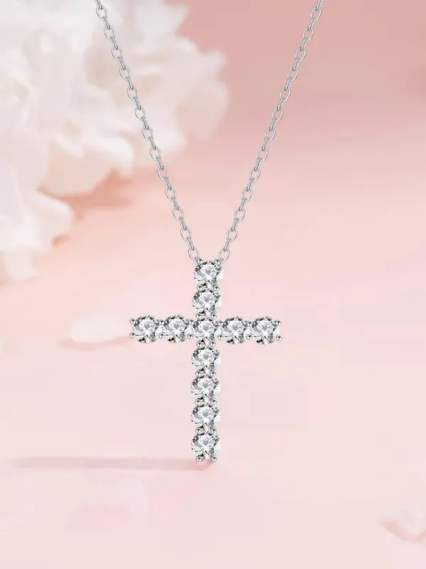 Rhinestone Decorated Cross Pendant Necklace for Women & Girls, Fashion Jewelry for Party, Daily Clothing Decor, Trendy All-match & Exquisite Jewelry for Birthday Gift 7