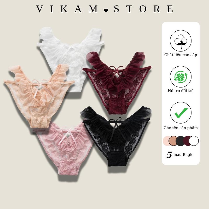 [Mã A01] Quần lót ren nữ quyễn rũ chất liệu ren mềm mại co giãn 5 màu cá tính đen đỏ trắng hồng kem VIKAM Women Voi Nhung Cotton