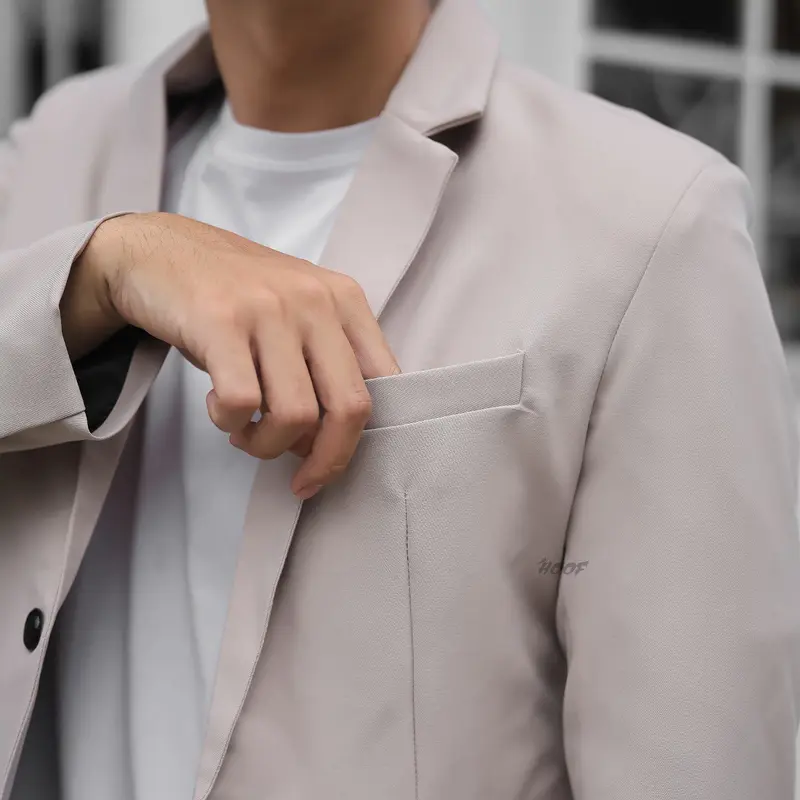 Jas blazer pria slimfit casual warna cream khaki kantor nongkrong santai 5