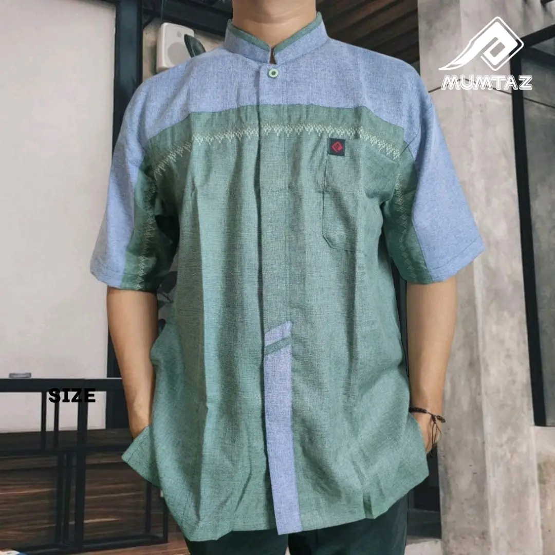 Baju Muslim Koko Pria Dewasa Lengan Pendek Bahan Madinah Premium Bordir Dada Kombinasi