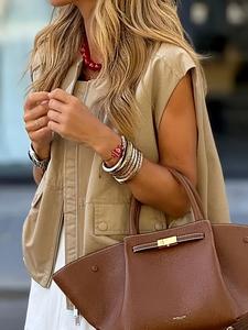 Women's Solid Color Zip Up Jacket, Casual Sleeveless Open Front Vest for Summer, Ladies Clothes for Daily Wear, Womenswear