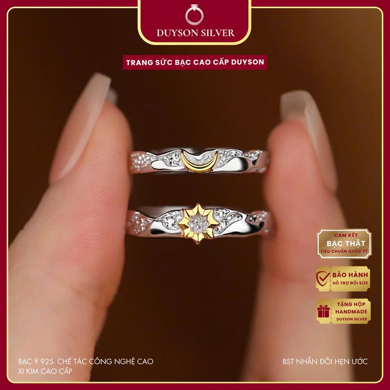 Nhẫn đôi hẹn ước Duyson Silver bạc Ý 925 Mặt trăng Mặt trời Free Size nam nữ gắn kết cặp đôi NDFS21