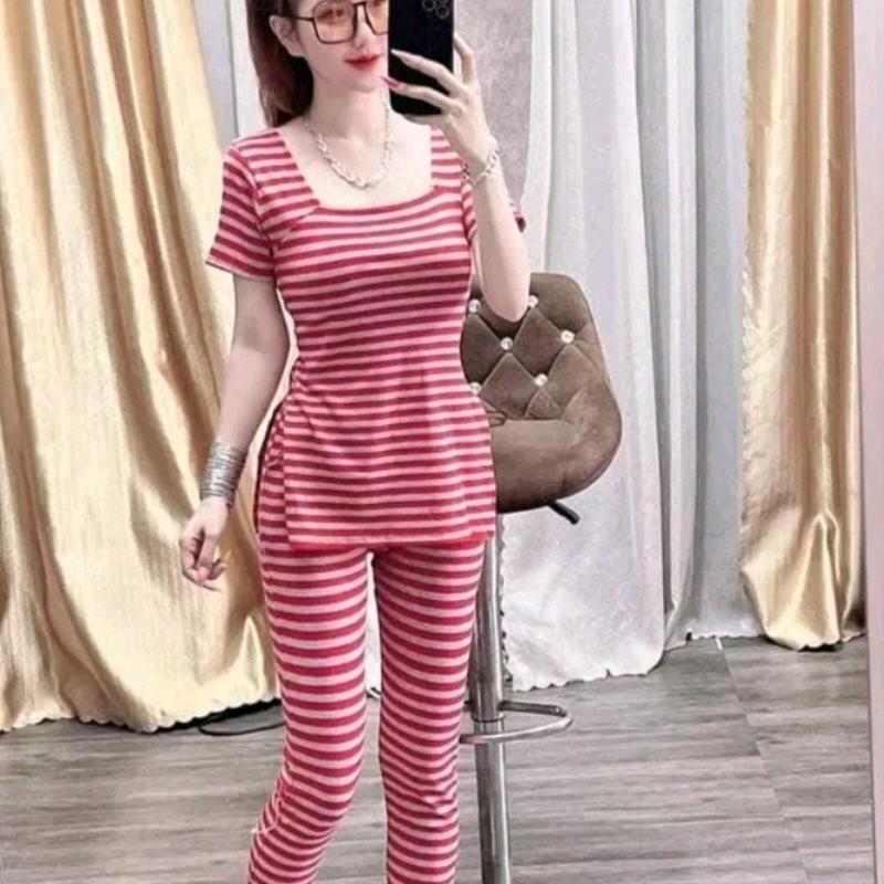SÉT BỘ GÂN TĂM CỔ VUÔNG ,QUẦN 2 TÚI Áo Top Nữ Women Nhung Ong 4