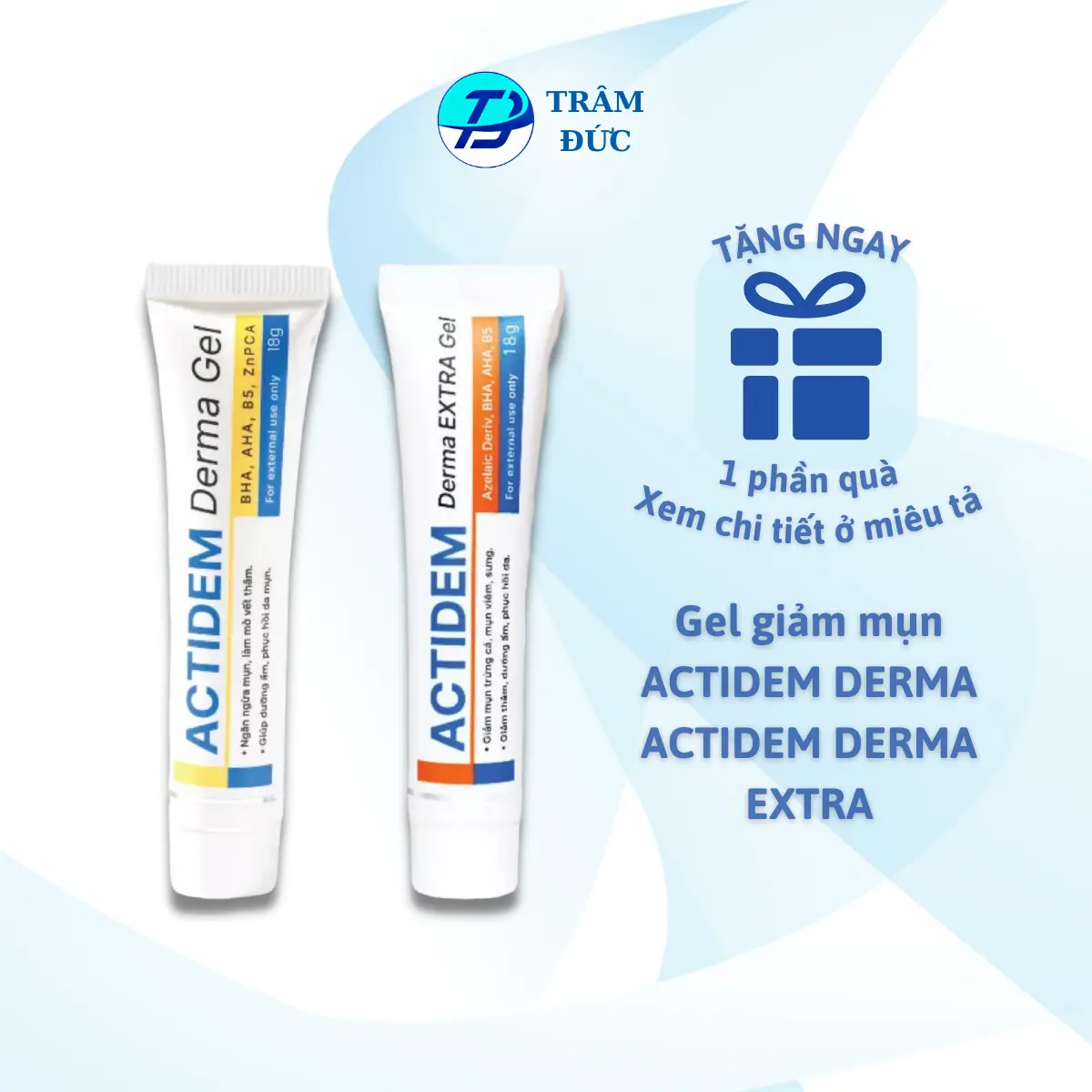 Actidem derma gel/ Extra gel 18gr Cho Da Mụn Làm Đẹp Da Chăm Sóc Da gel mun vàng