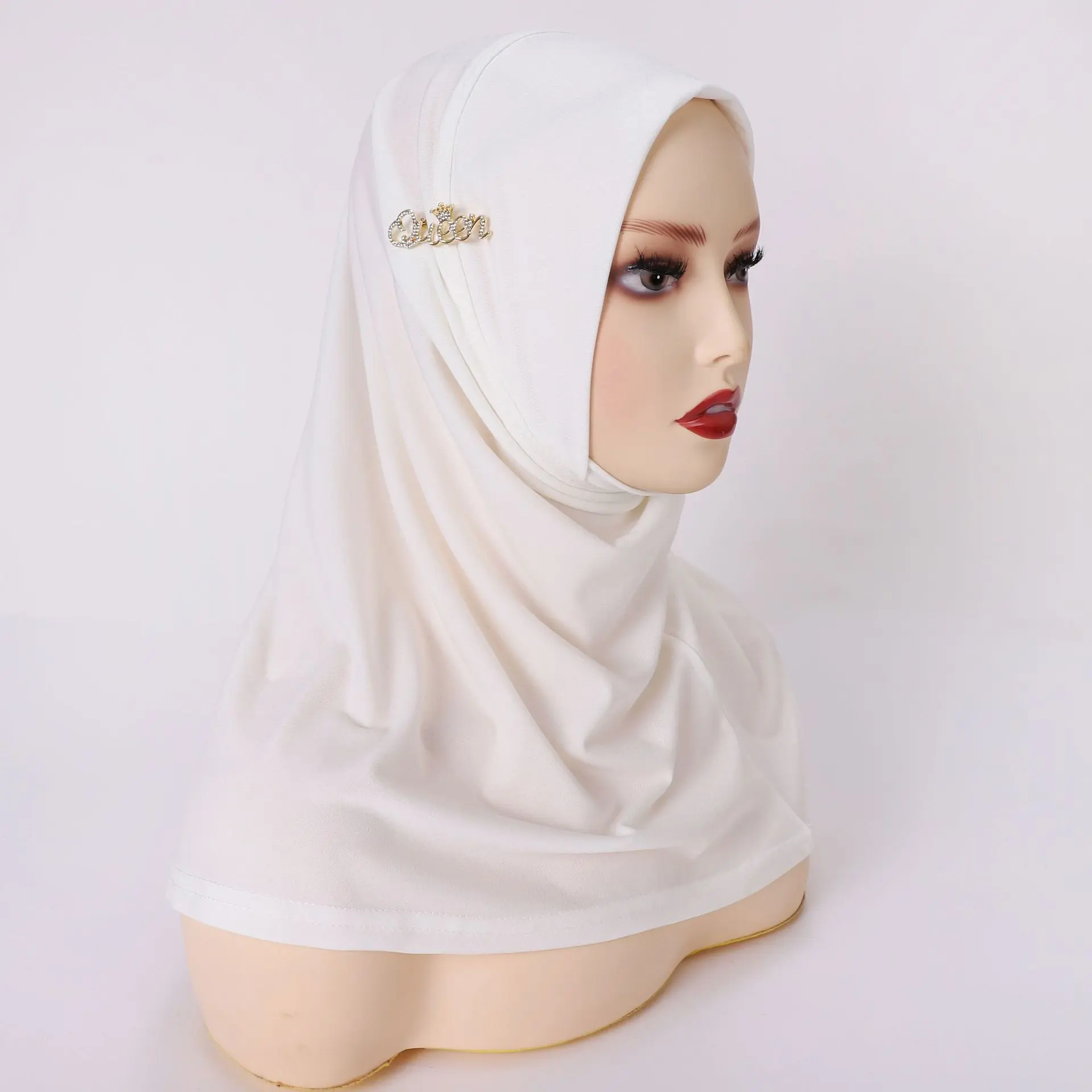Cross-Border Headscarf Style Crystal Muslim Veil with Letter Alloy Accessories for Hui, Middle Eastern, Malay, and Indonesian Ethnic Groups