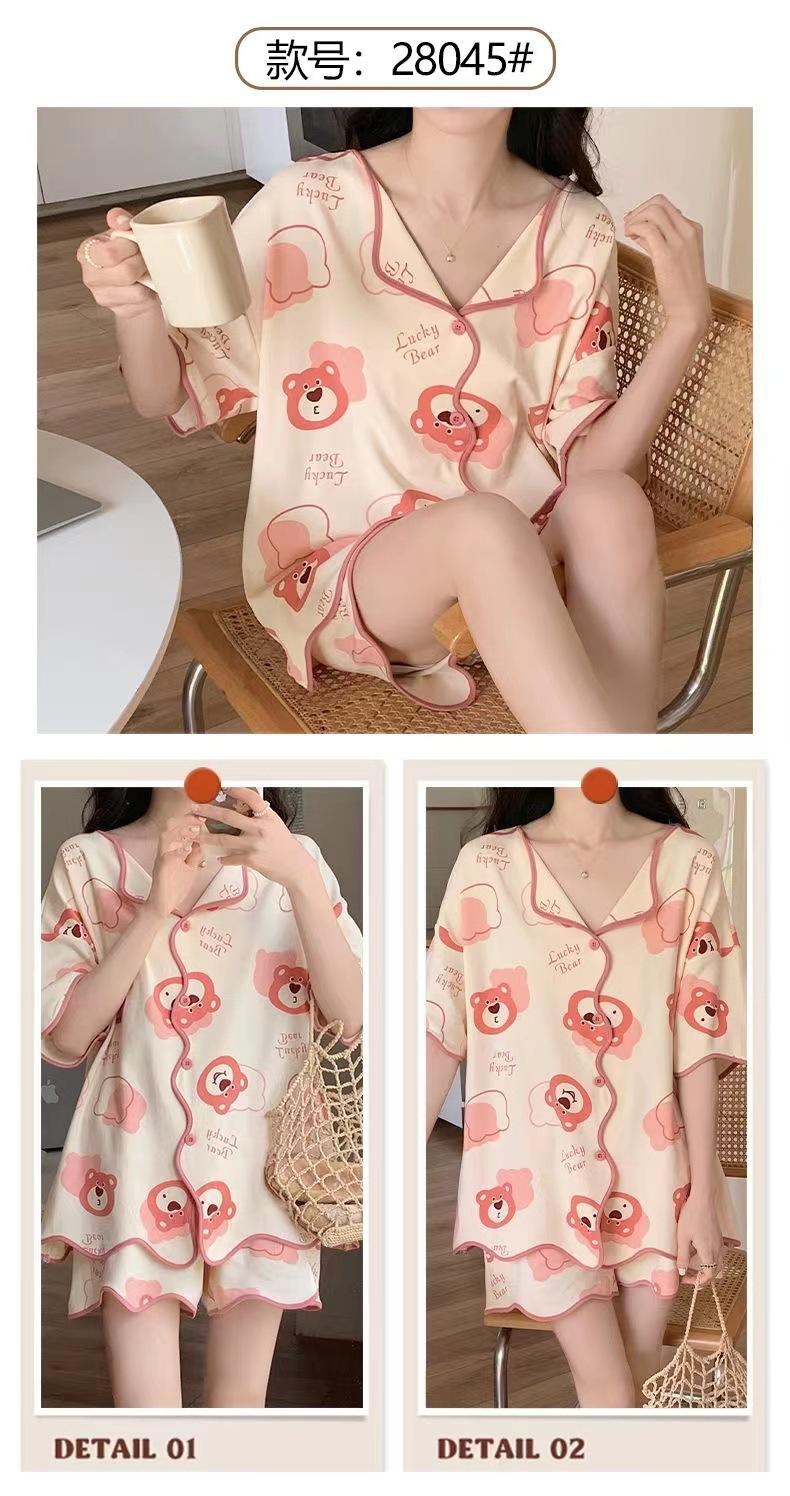 Product Introduction of 2024 New Pajamas Women's Summer Sweet Cute Student Cardigan Homewear Ladies Two-Piece Set 10