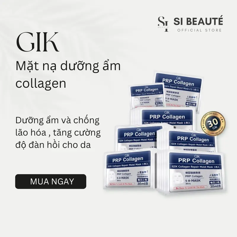 [Combo 20] Mặt nạ dưỡng ẩm Collagen GIK phục hồi da ngừa lão hóa, tăng đàn hồi và làm mờ nếp nhăn do thức đêm 30ml 0