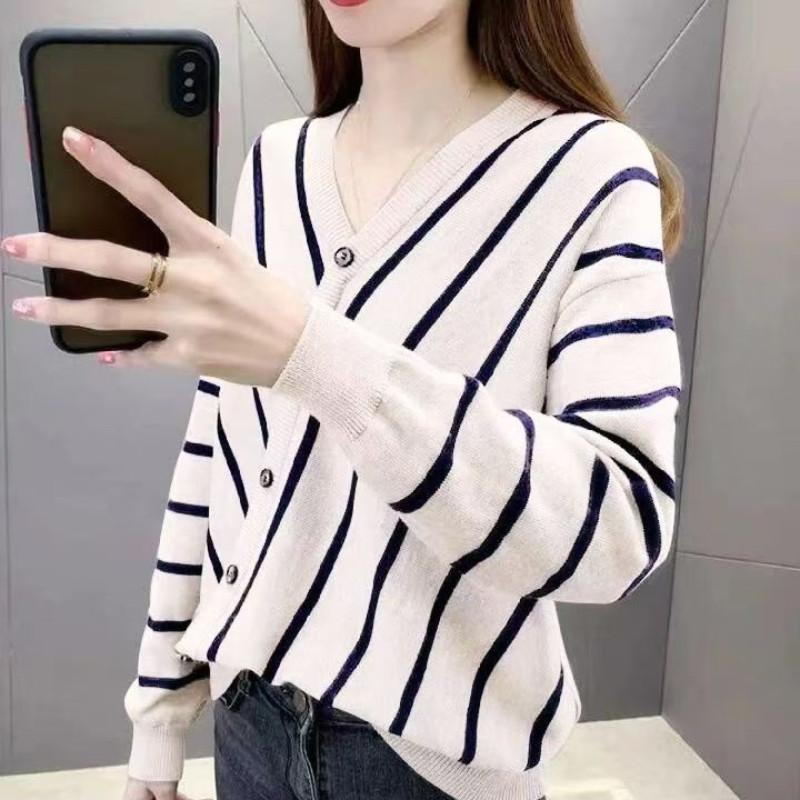 Product Introduction of Áo Len Dệt Kim, Cho Nữ, Cổ Chữ V, Thanh Lịch, Sọc Chéo, Dài Tay 2