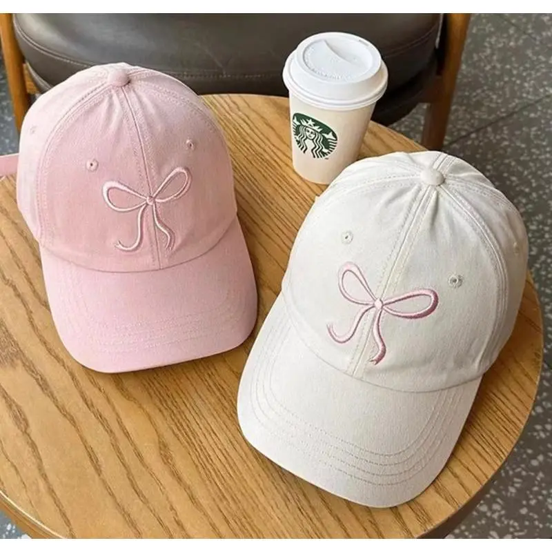 Topi Baseball Wanita Fashion Cap Bordir Pita Bow Simple Korean Look Terbaru