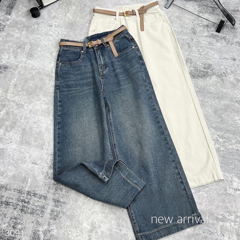Lynk Nhi • Quần jeans xuông nấm kèm đai 2 màu dài 92cm phù hợp cao 1 m57 trở xuống ( hàng QC L1)# Q3091 Nữ Women Pants 3