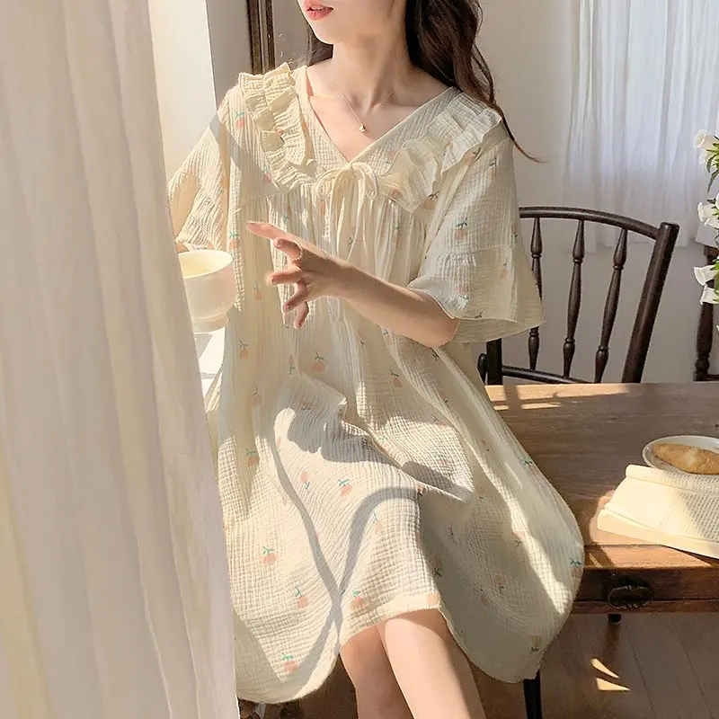 Váy Ngủ Ngắn Tay Mùa Hè, Phong Cách Hàn Quốc Phong Cách Instagram, Dành Cho Nữ, Hàng Mới Về 2025, Ngoại Cỡ, Thiết Kế Hoa Tulip, Váy Ngọt Ngào, Đồ Mặc Nhà