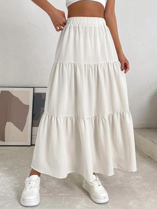Women's Plain Ruffle Hem Skirt, Elegant Fashion Casual Long Skirt for Daily Outdoor Wear, Ladies Bottoms for All Seasons 3