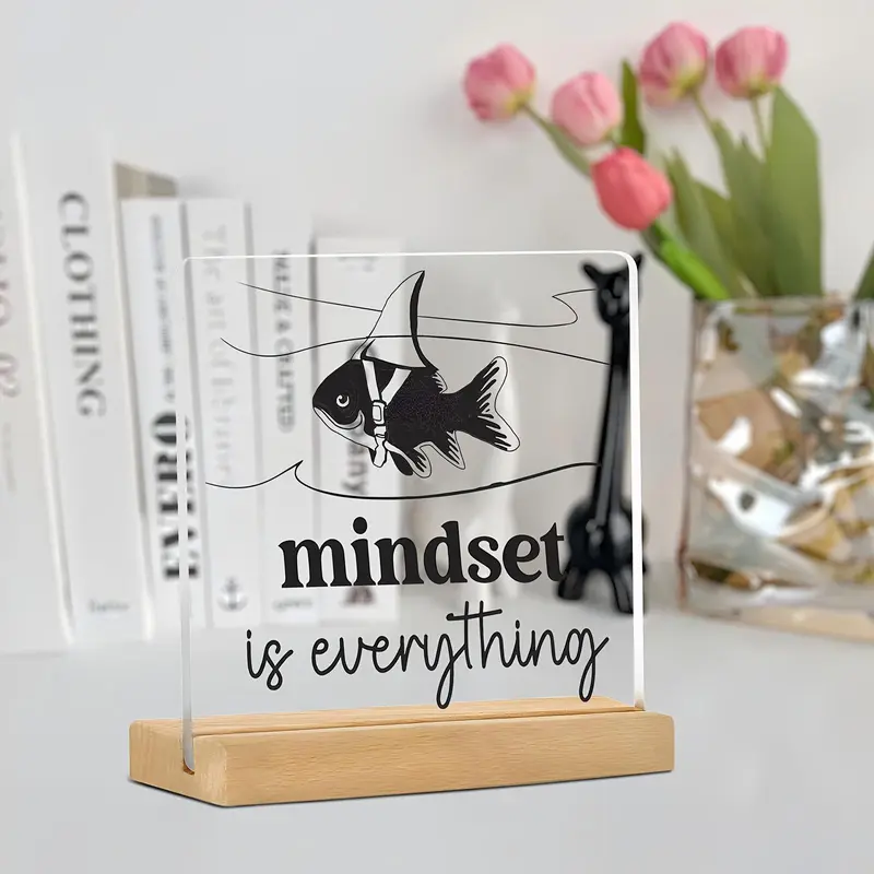 Fish Pattern Acrylic Desktop Plaque, Modern Irregular Shape Inspirational Decor, Desktop Ornament for Home Office School Dormitory, Signs 3