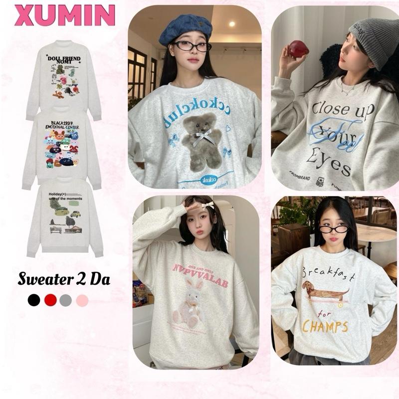 Áo Sweater Xu Min Min - Chất Nỉ 2 Da, Màu Xám Tiêu, Dáng Rộng Nam Nữ, Unisex, Nhiều Hình Phân Loại