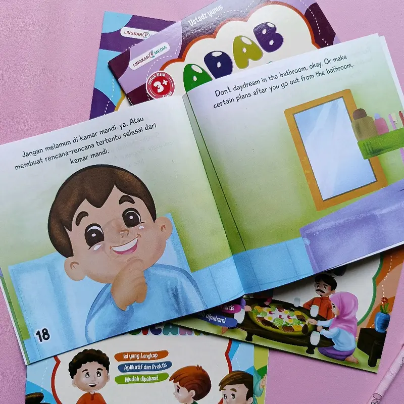 Paket 6 Buku Seri Adab Bilingual Adab Makan Tidur Sekolah Berbicara - Lingkar Media Anak Books 5