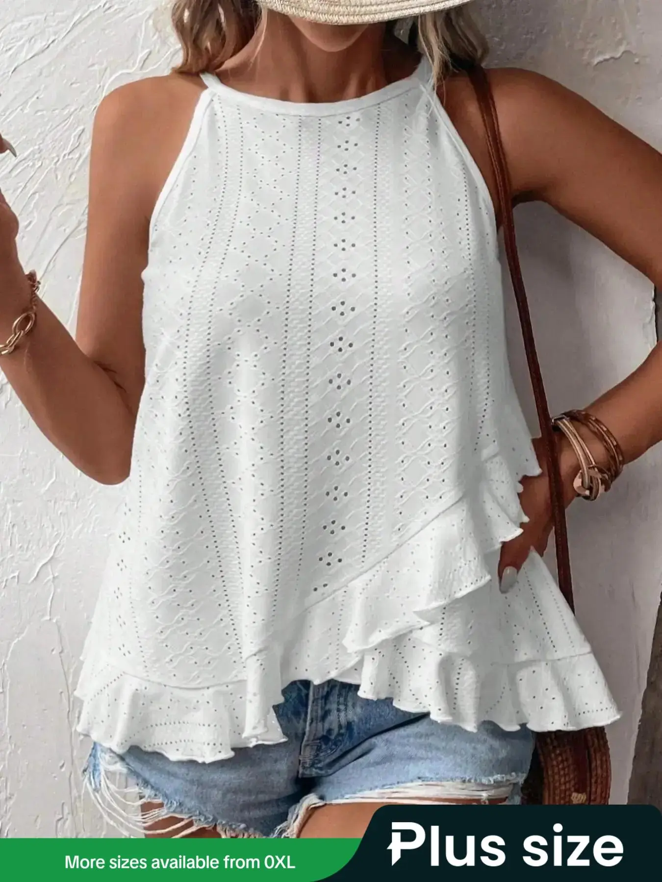 Plus Size Solid Color Knit Top, Casual Sleeveless Knit Top for Summer, Women's Plus Clothing for Daily Wear