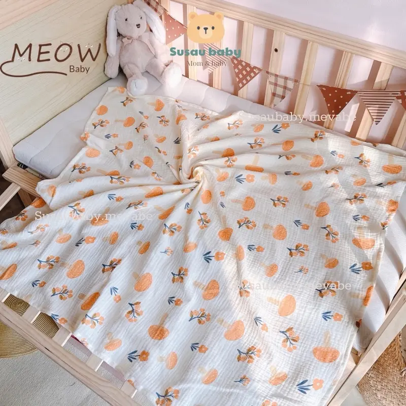 [Kèm Yếm] Khăn Tắm Khăn Quấn Xô Muslin 2 Lớp  Đa Năng Cho Bé Kích Thước 90x100cm em 3